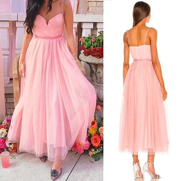 SAU LEE Blush Tulle Sleeveless‎ Ruched Pleated Bustier Bodice Velvet Trim Gown 8 - Picture 5 of 11